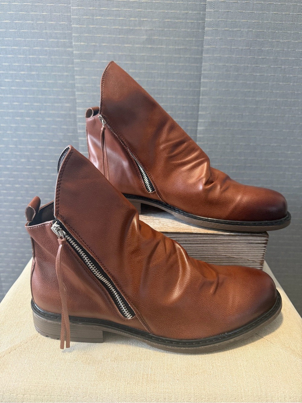 Men's Brown Faux Leather Double Zip Chelsea Ankle Boots
